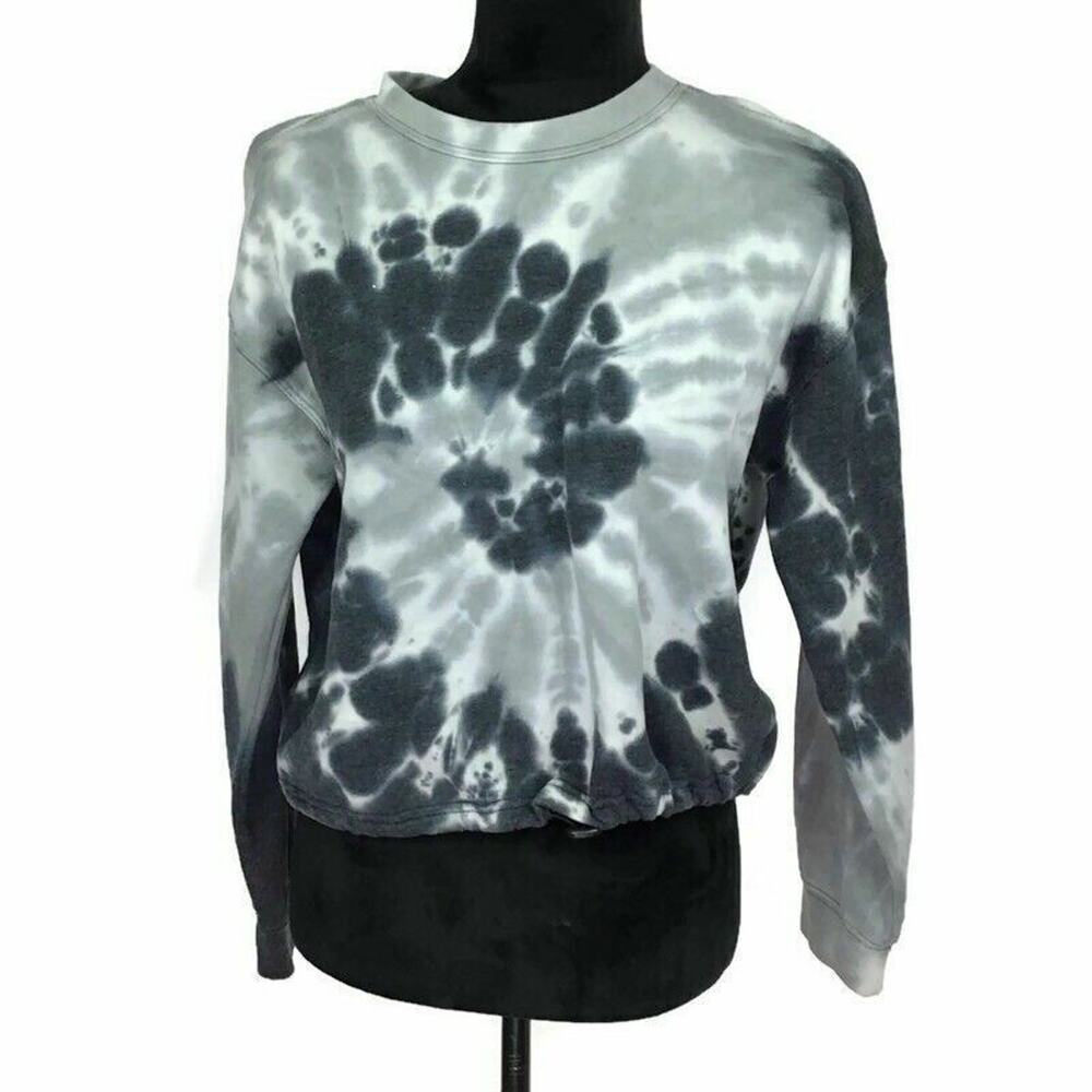 JAK & RAE Eliza Gray Tie Dye Sweatshirt Comfy Pullover Drawstring Waist NEW $54